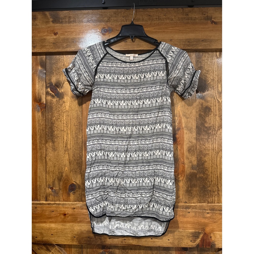 Under Skies Womens Black White Geometric Tribal Print Tunic Top/Dress Small